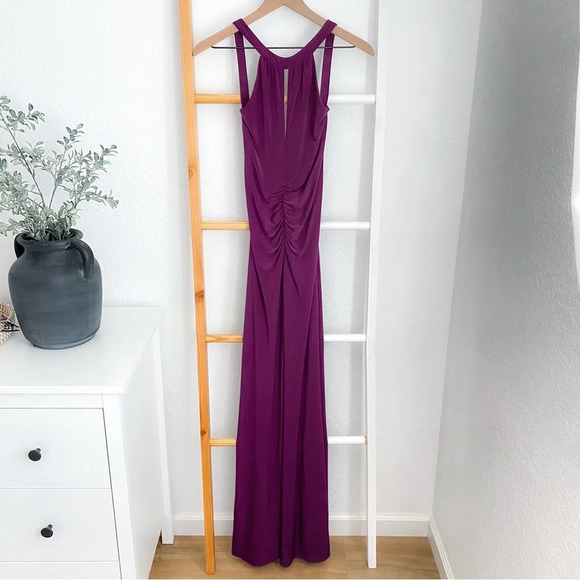 Camille Flawless Dresses & Skirts - Camille Flawless Open Back Maxi Long Dress Purple Ruched Slit Low V-back Bodycon